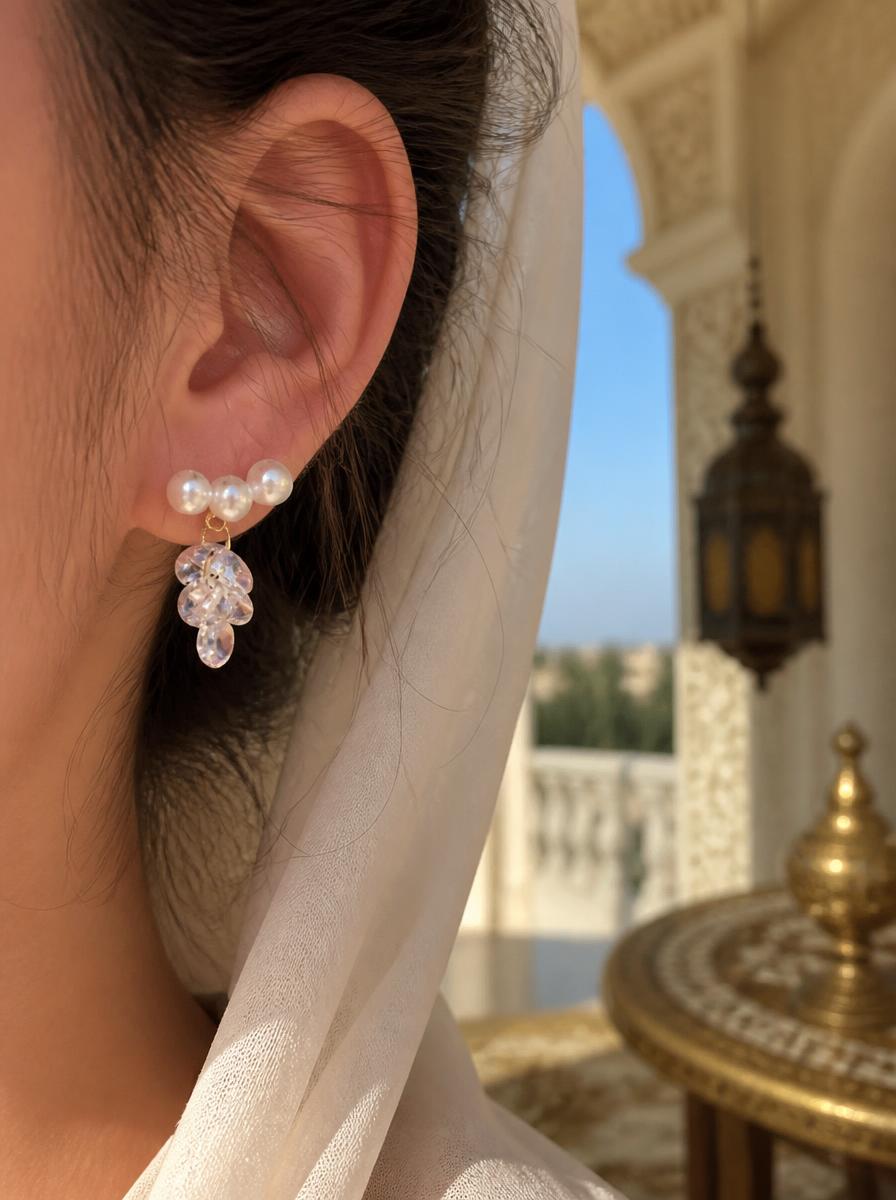 Pearl and Crystal Cluster Drop Earrings