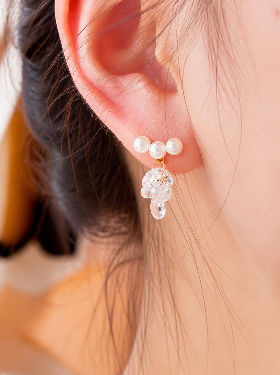 Pearl and Crystal Cluster Drop Earrings