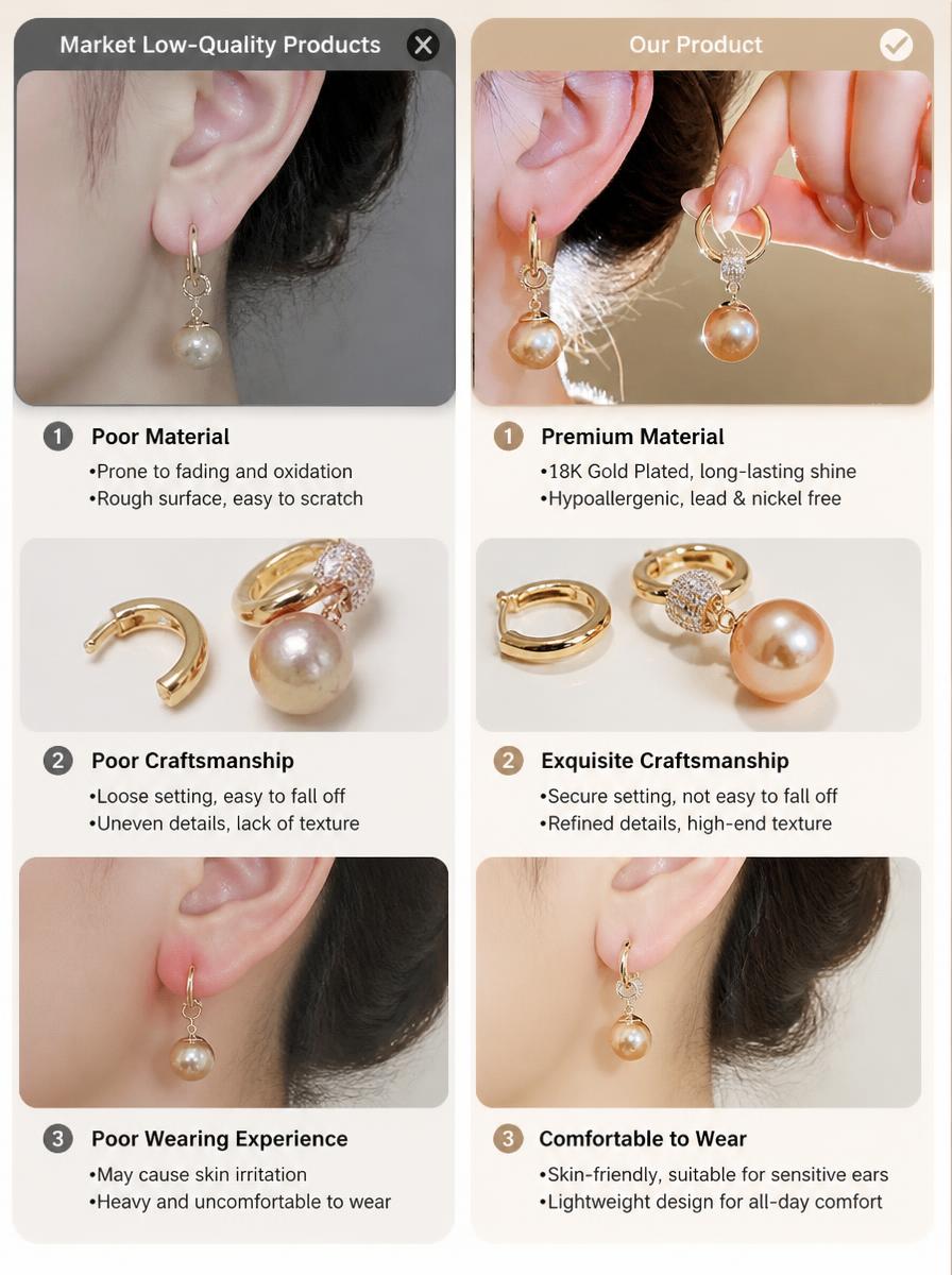 Golden Hoop Pearl Earrings with Zircon Accent