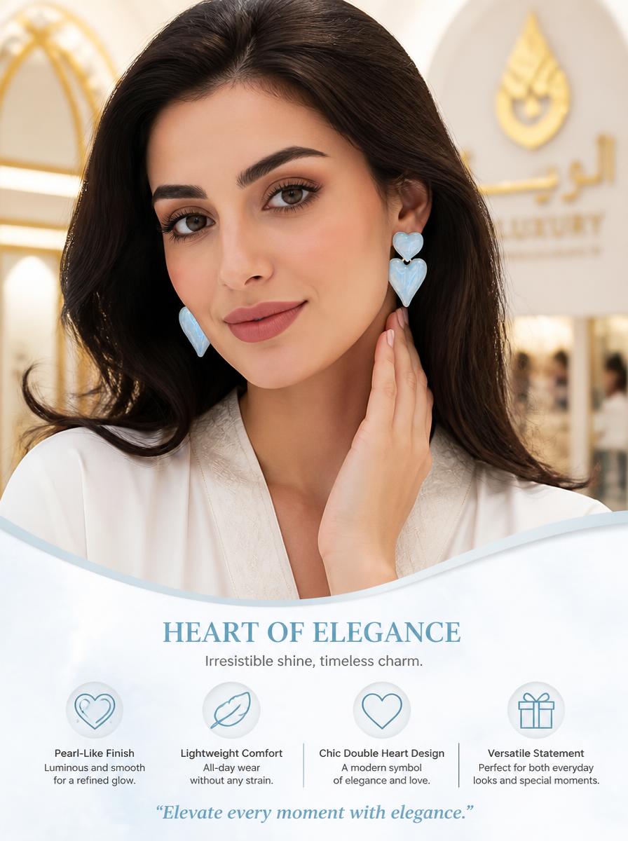 Opaline Teal Heart Drop Earrings