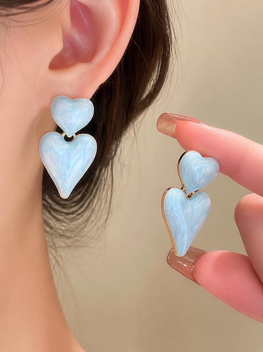 Opaline Teal Heart Drop Earrings