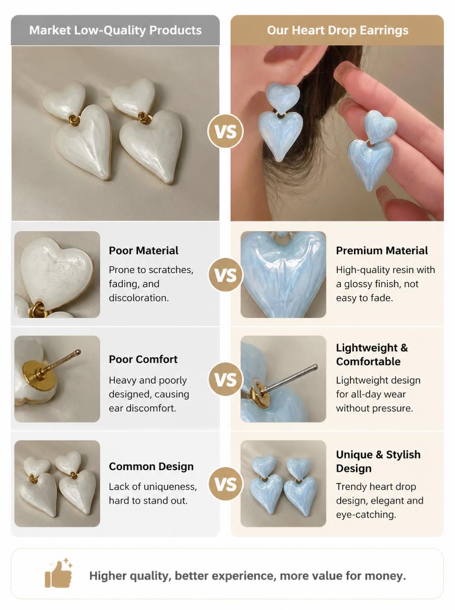 Opaline Teal Heart Drop Earrings
