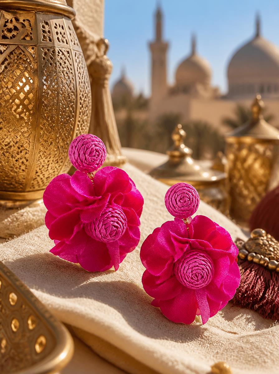 Magenta Floral Drop Earrings