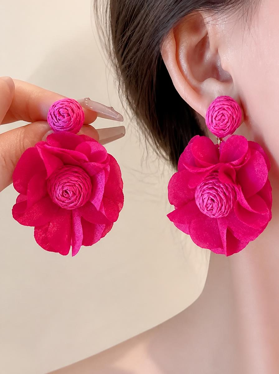 Magenta Floral Drop Earrings