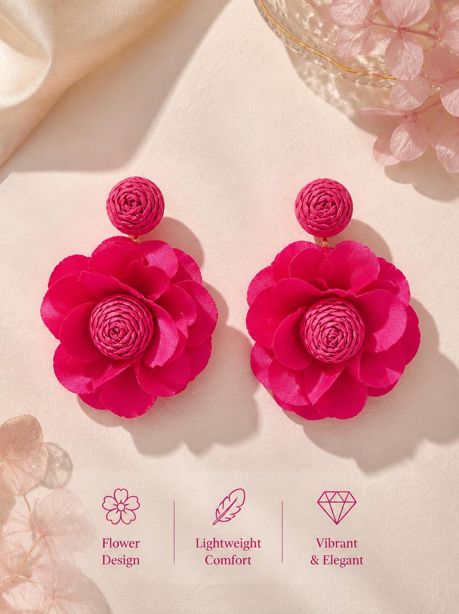 Magenta Floral Drop Earrings