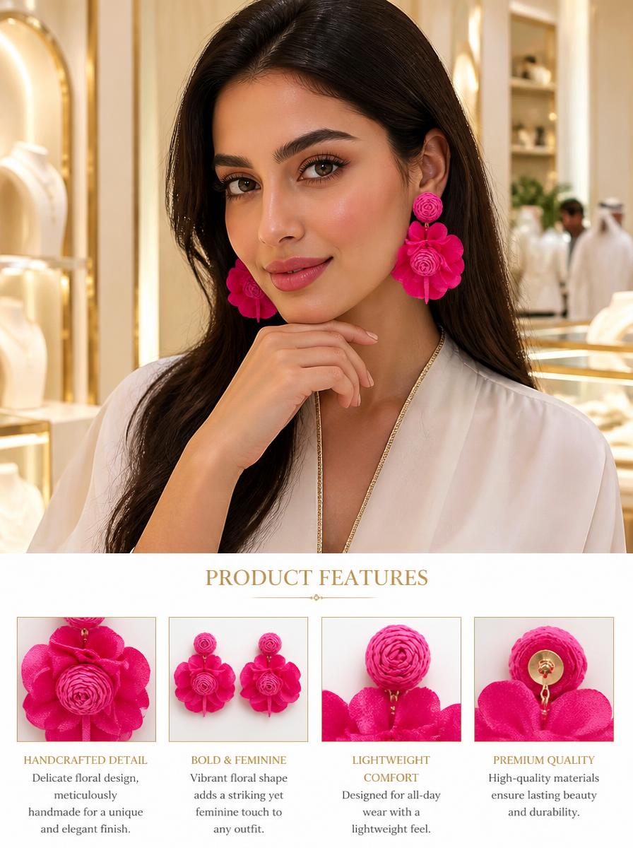 Magenta Floral Drop Earrings