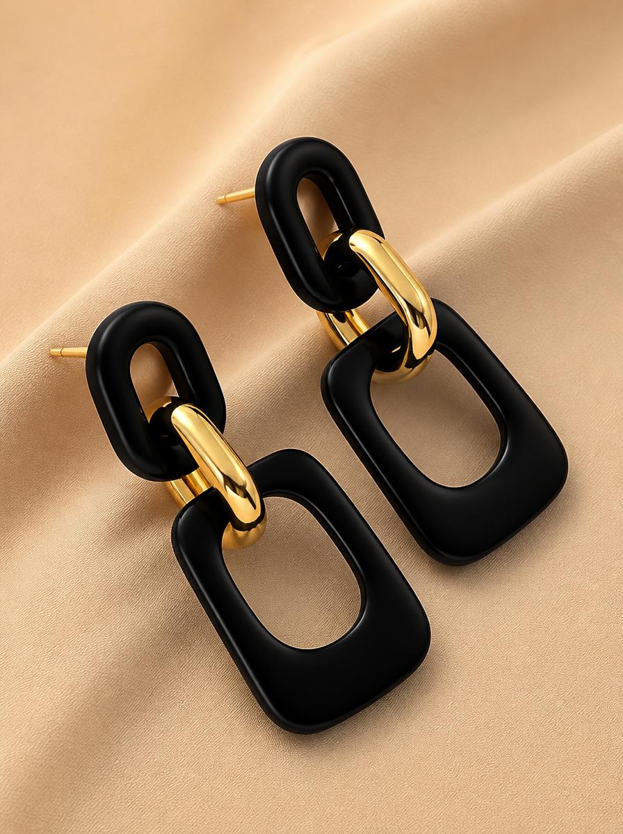Matte Black and Gold Link Earrings