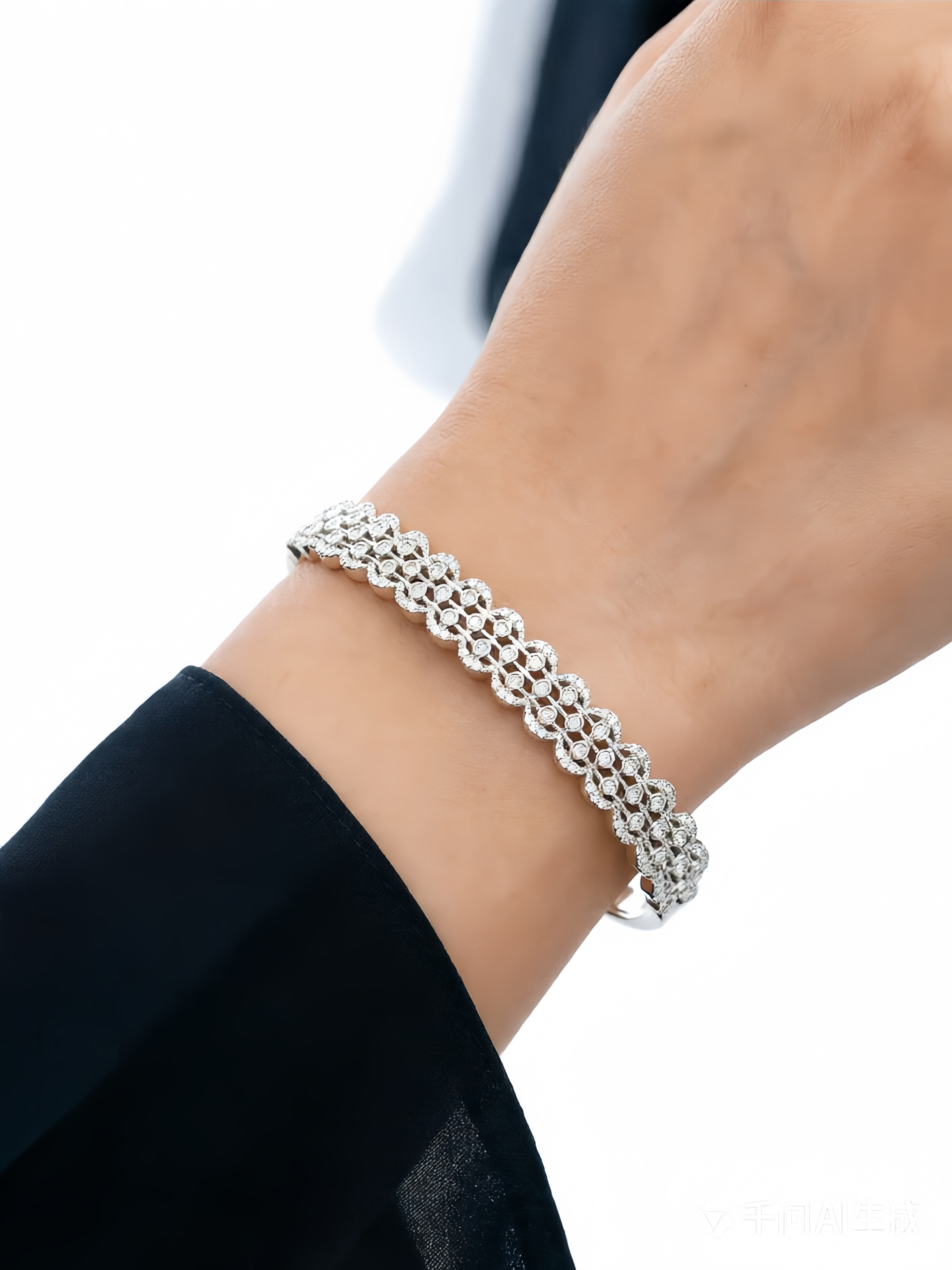 Silver Zircon Floral Bangle Bracelet