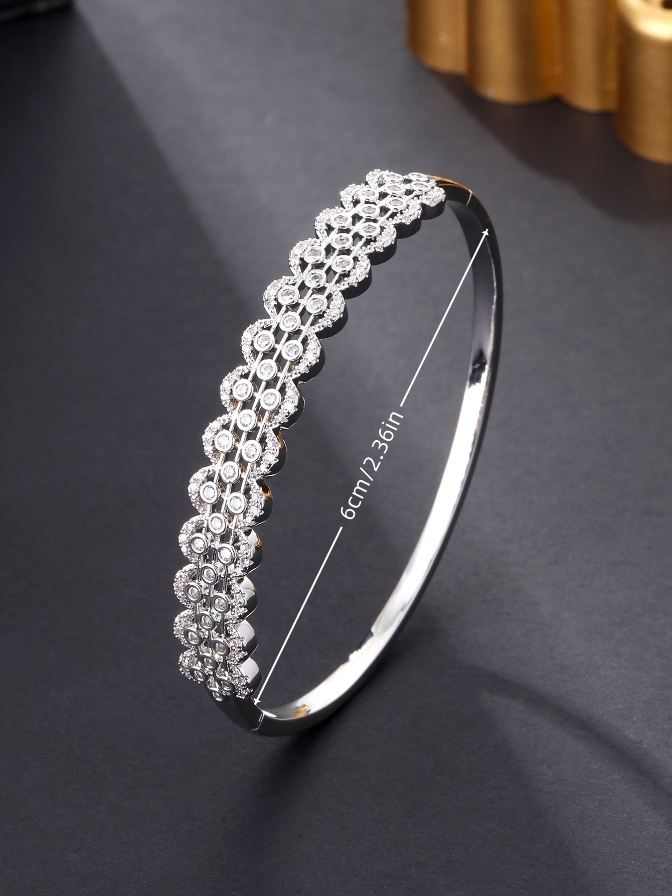 Silver Zircon Floral Bangle Bracelet