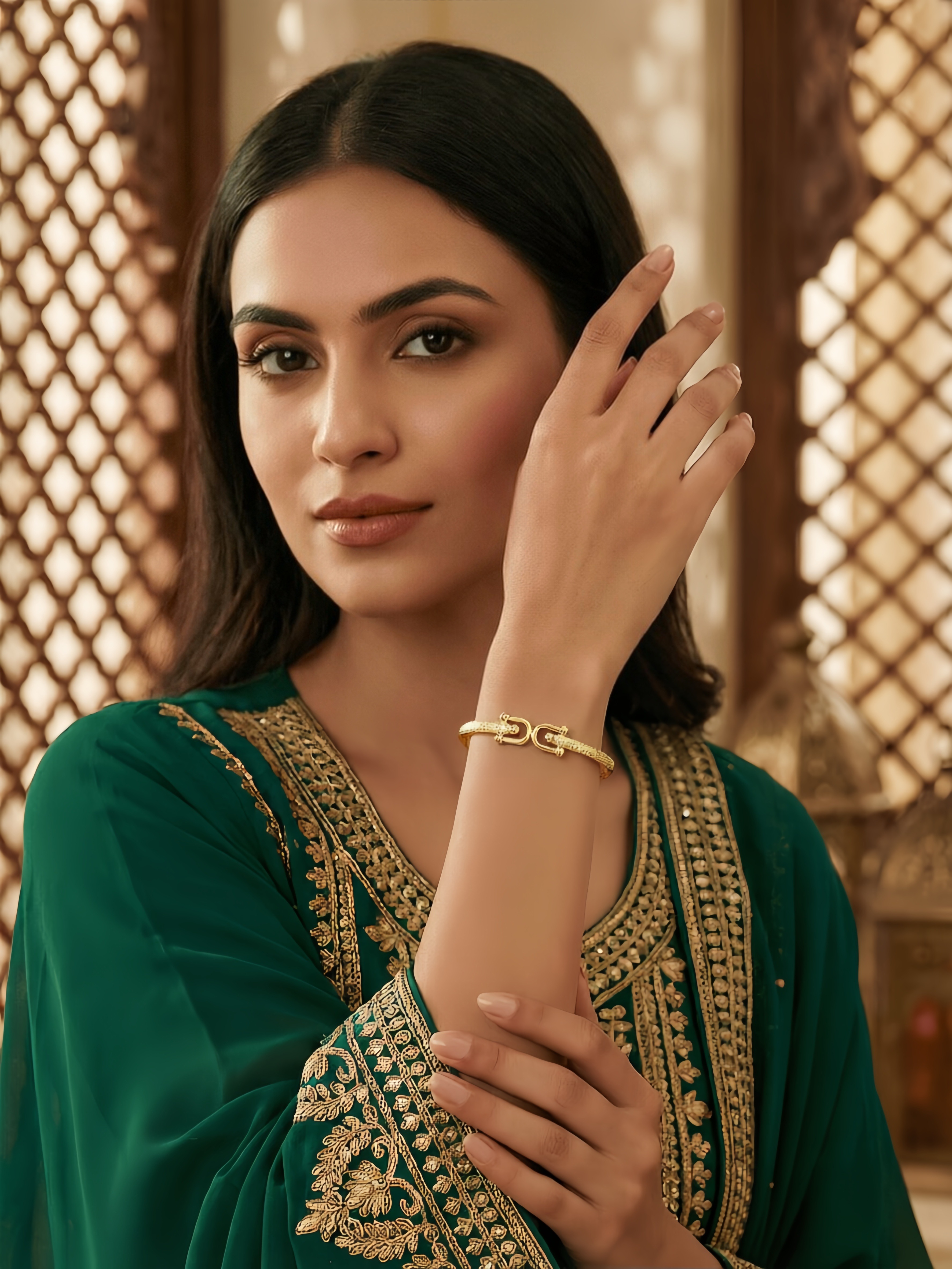 Gold Bangle Bracelet with Zircon