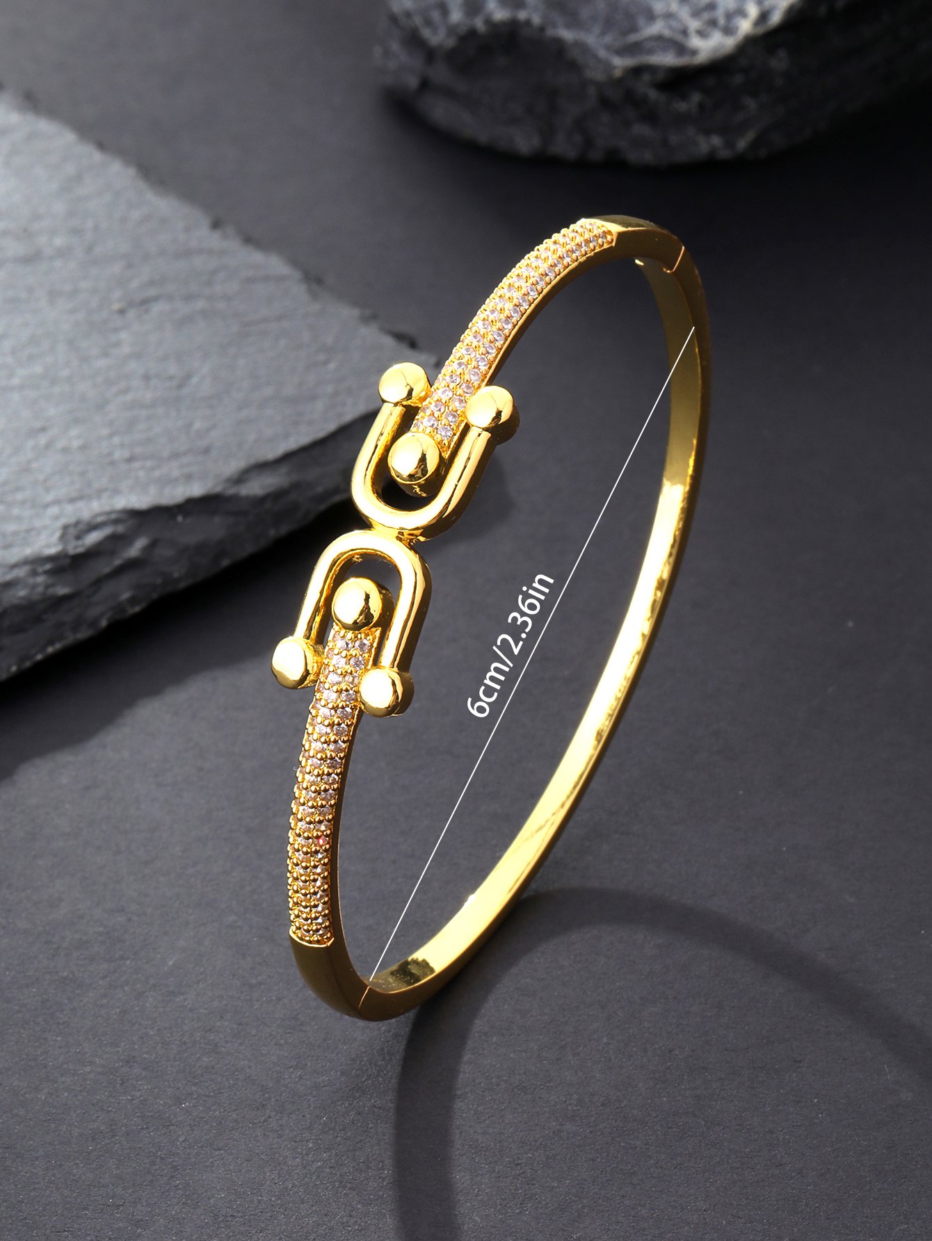 Gold Bangle Bracelet with Zircon