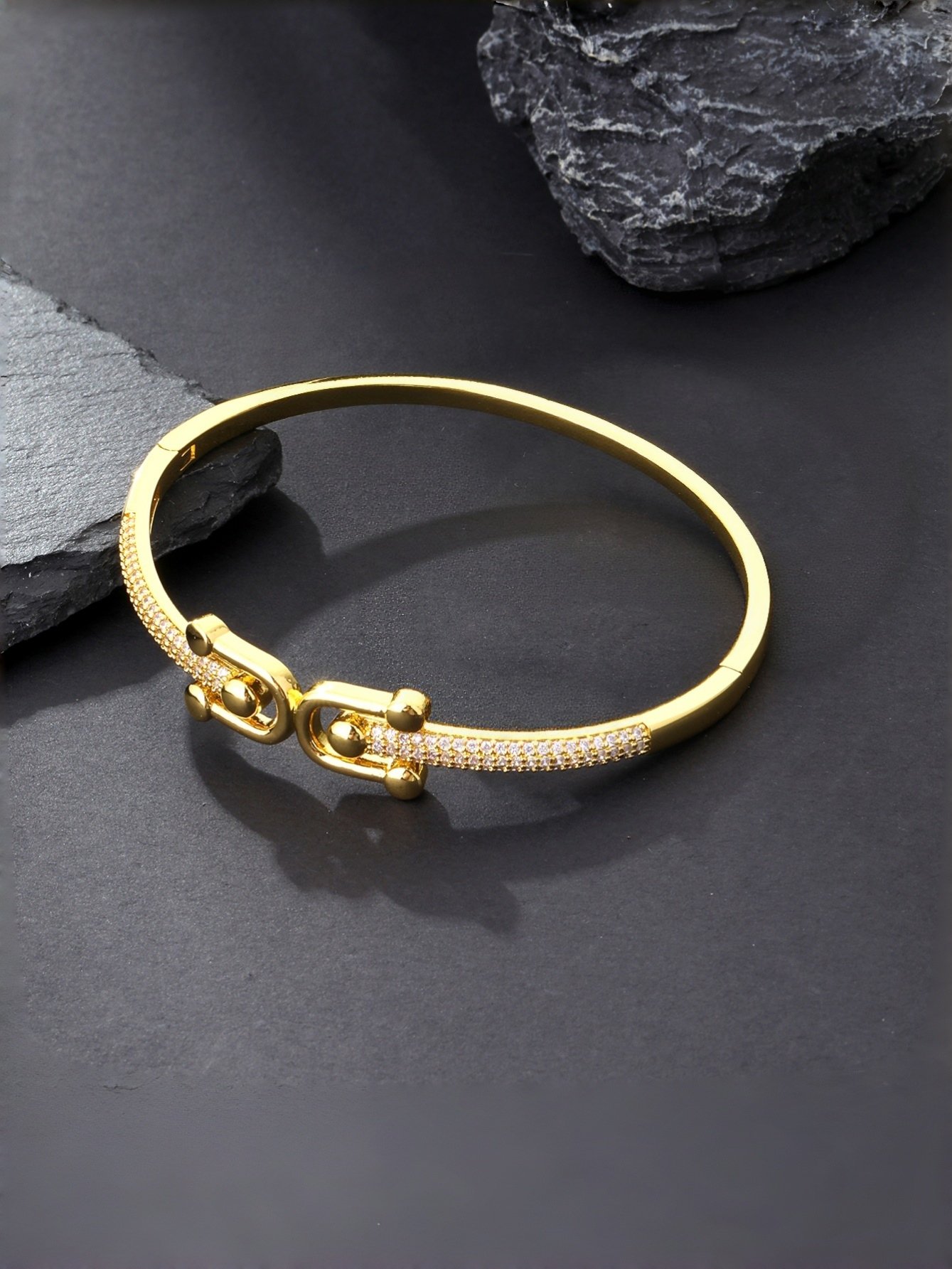 Gold Bangle Bracelet with Zircon