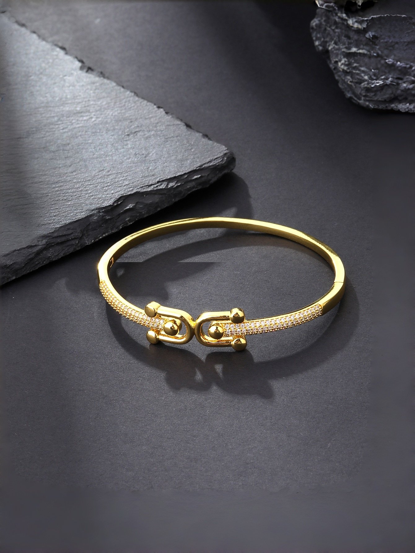 Gold Bangle Bracelet with Zircon