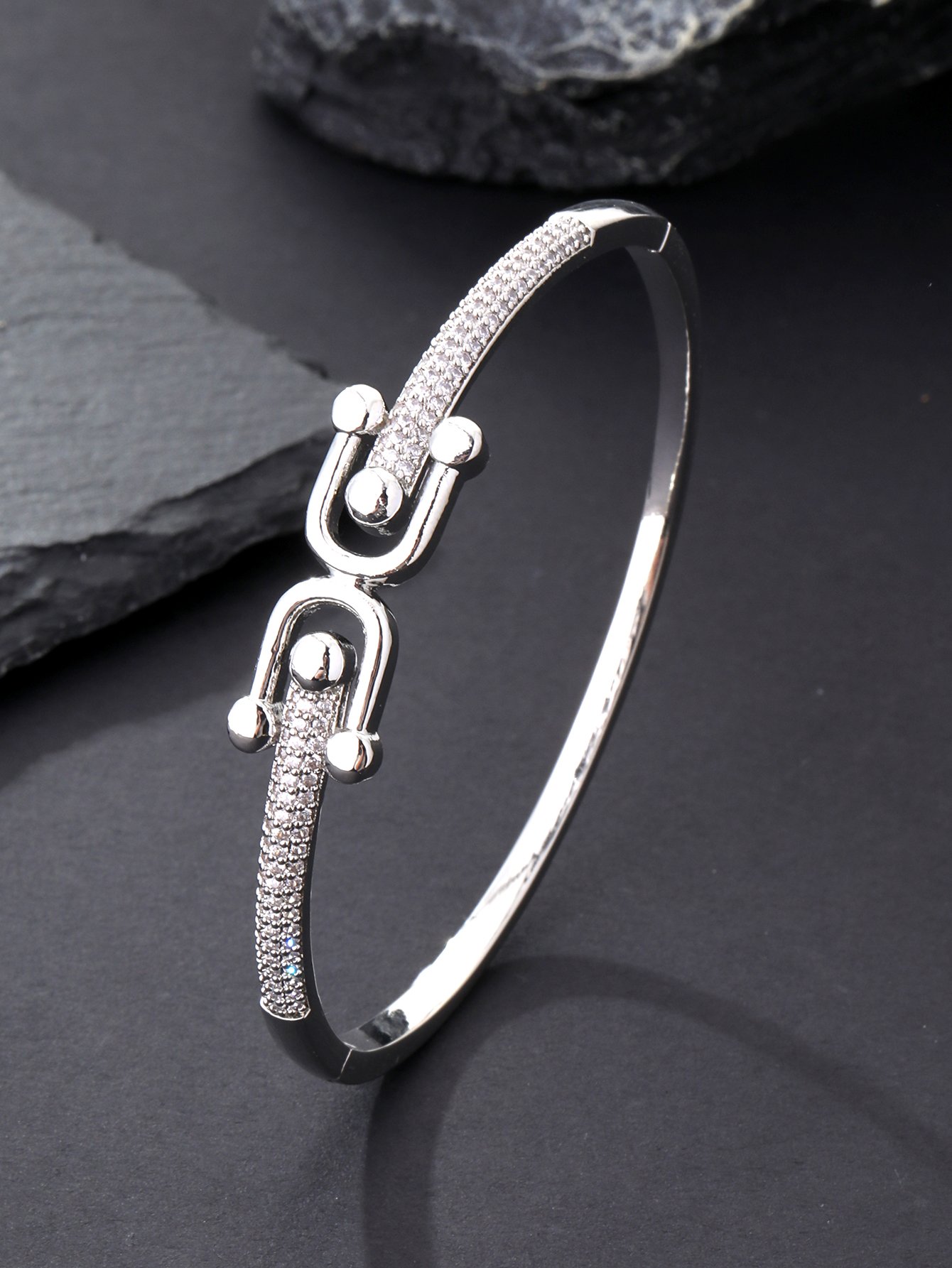 Silver Zircon Bangle Bracelet