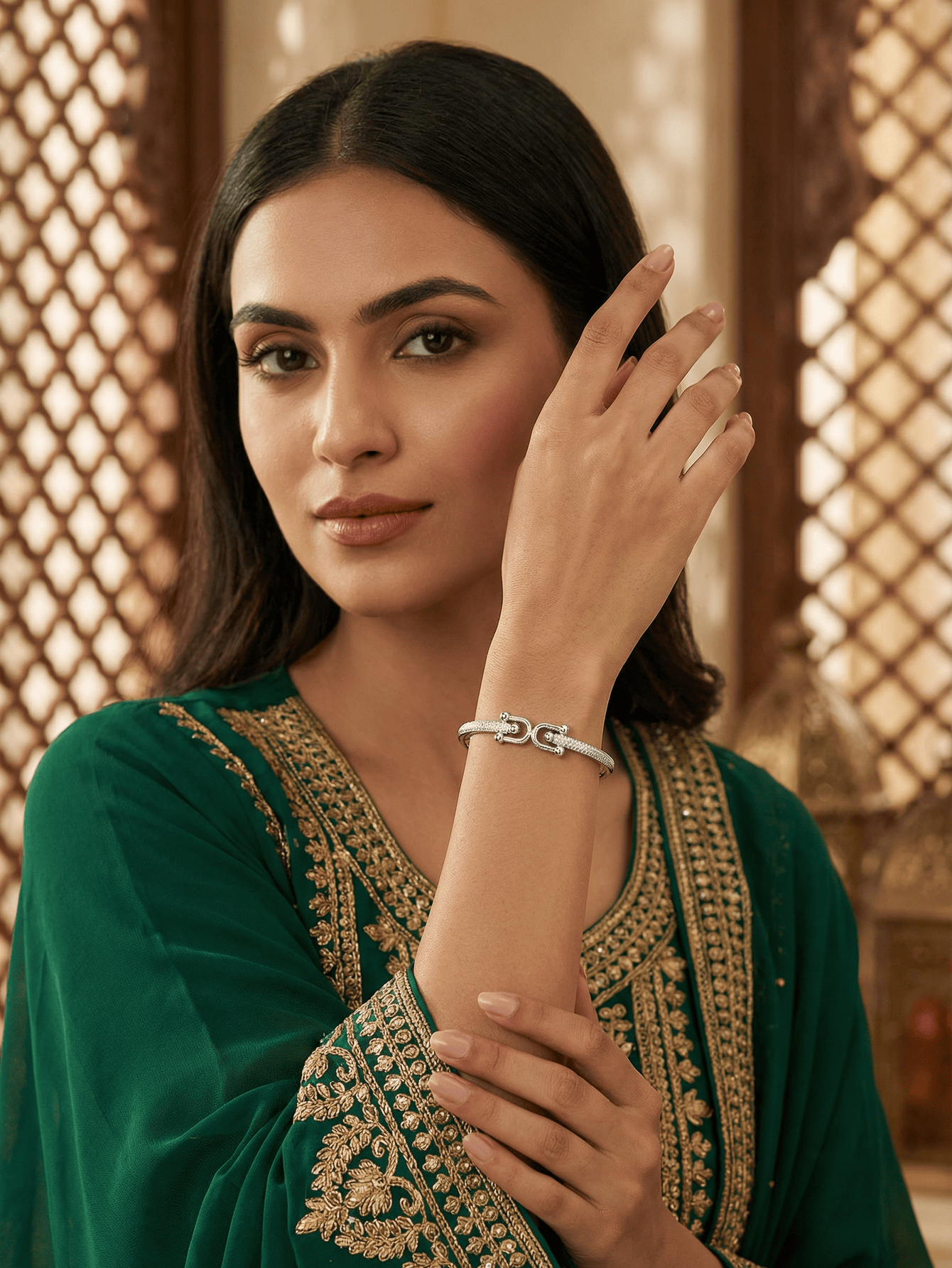 Silver Zircon Bangle Bracelet
