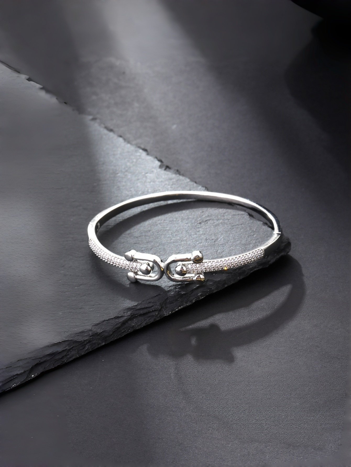 Silver Zircon Bangle Bracelet