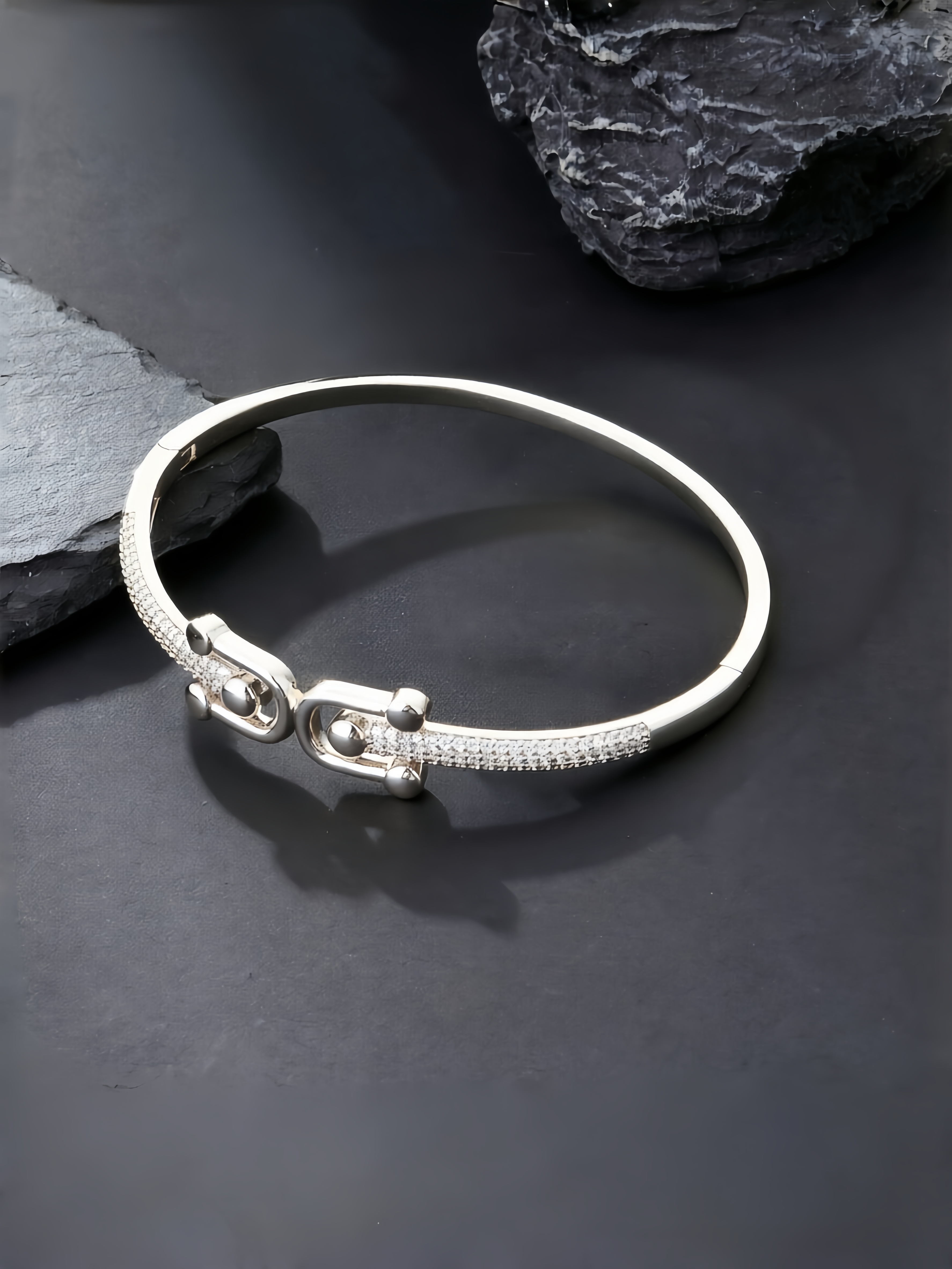Silver Zircon Bangle Bracelet