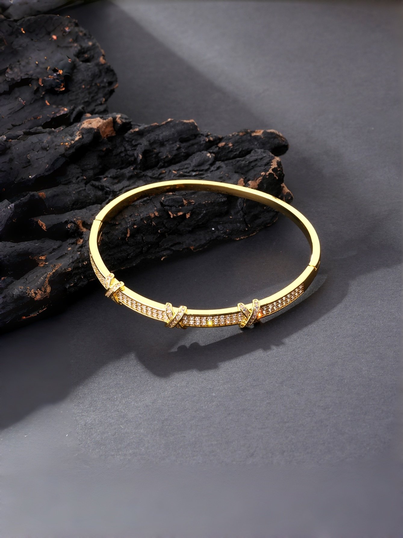 Gold Zircon Bangle Bracelet