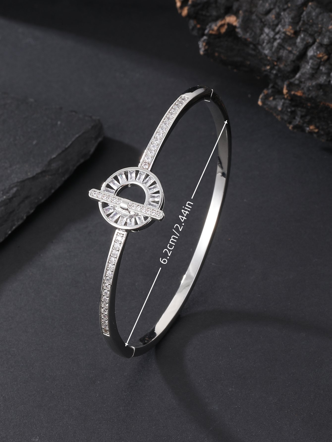 Silver Zircon Toggle Bangle Bracelet