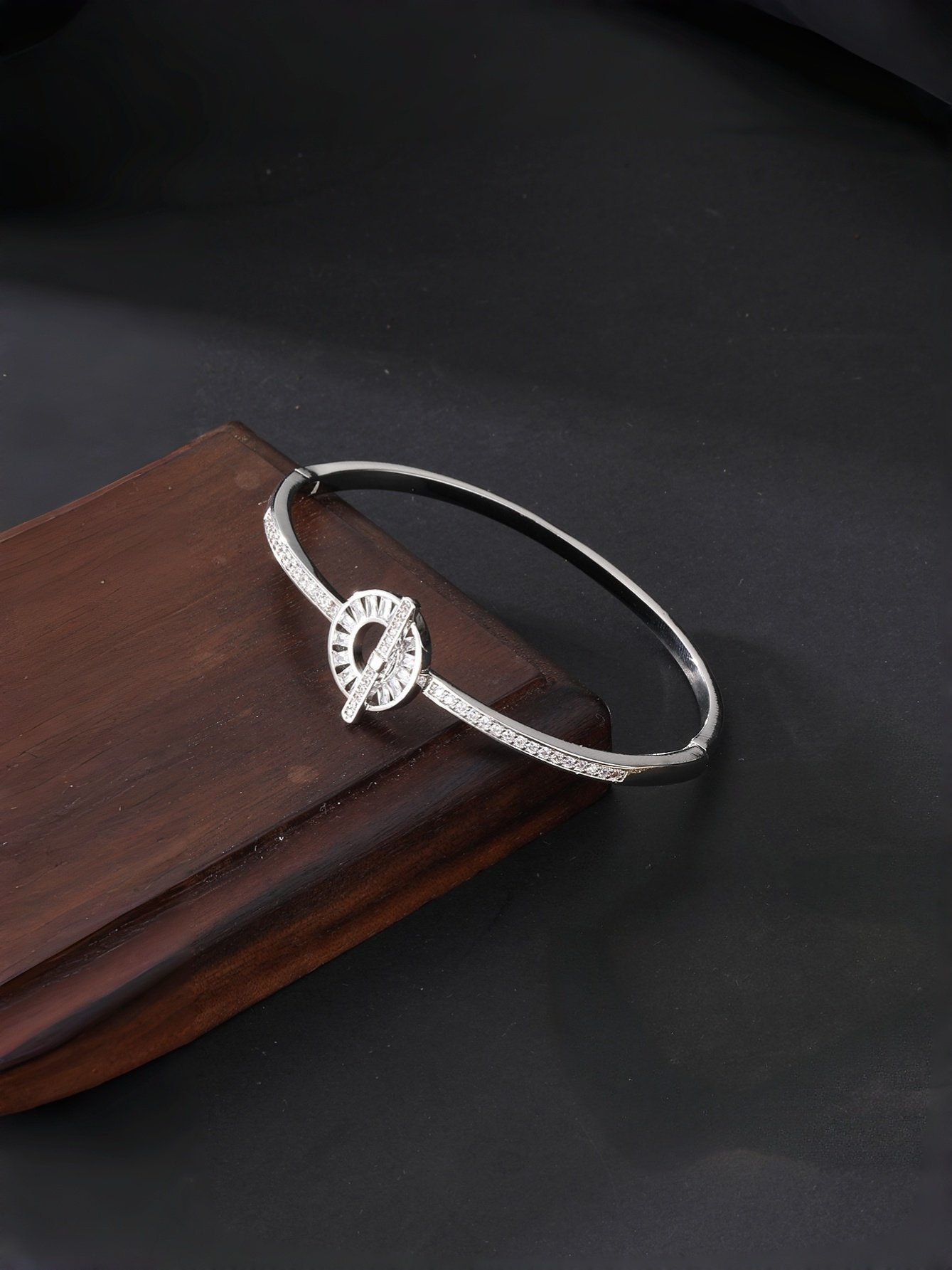 Silver Zircon Toggle Bangle Bracelet