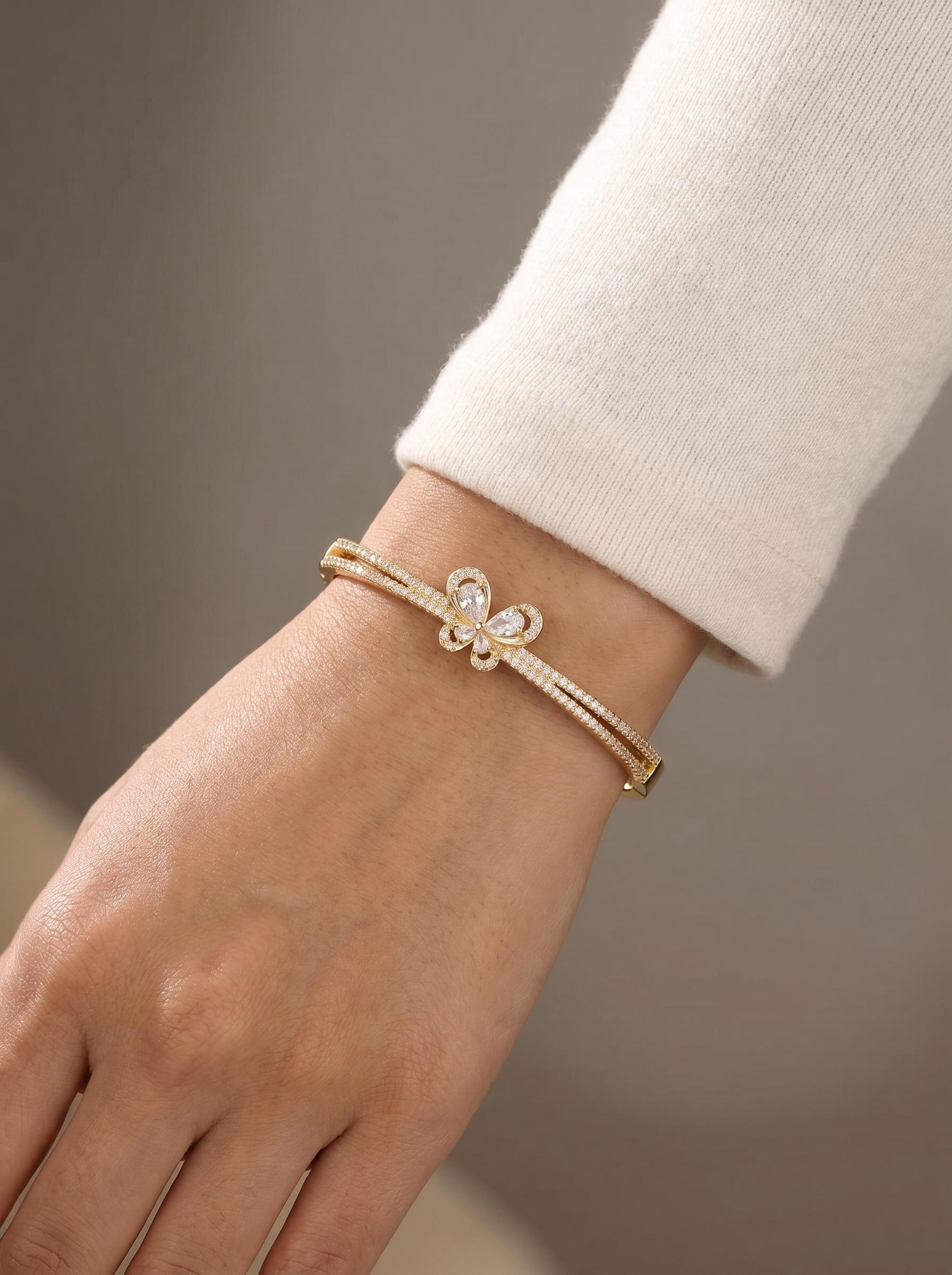 Gold Zircon Bangle Bracelet