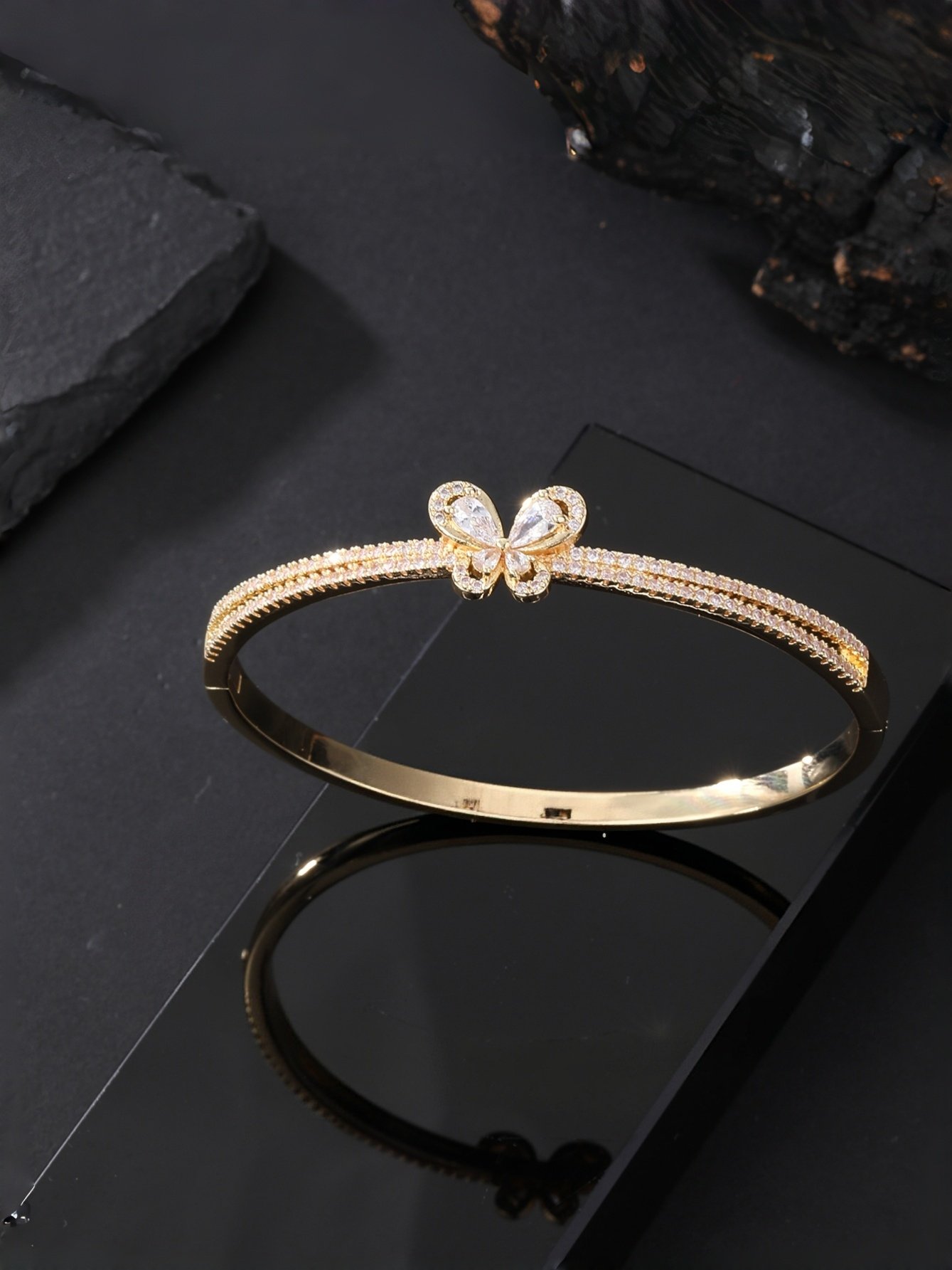 Gold Zircon Bangle Bracelet