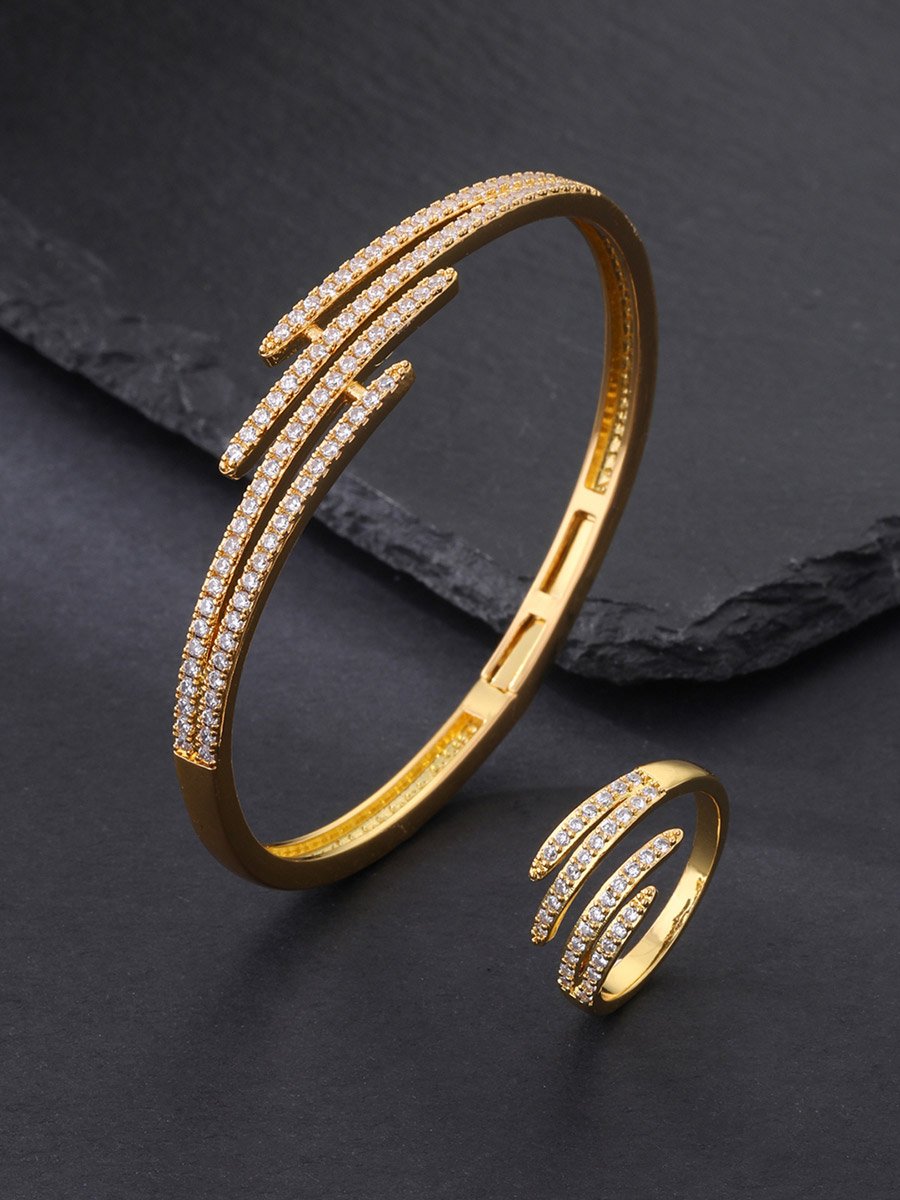 Gold-Plated Zircon Bangle and Ring Set