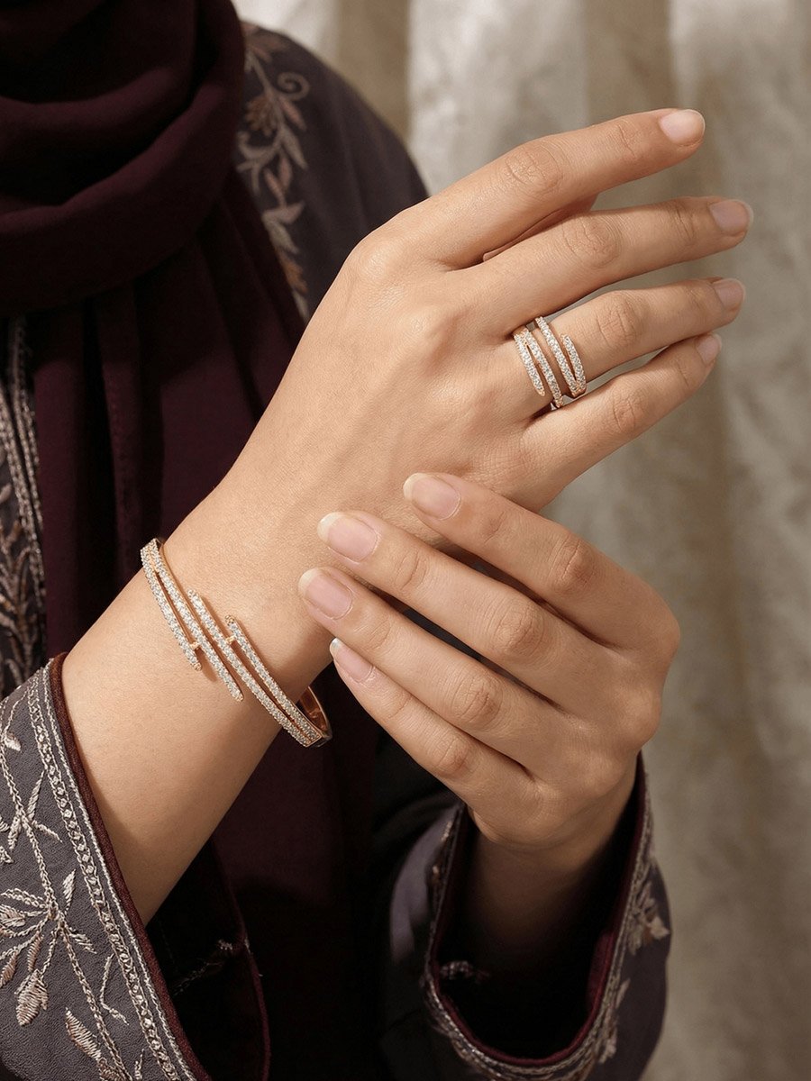 Gold-Plated Zircon Bangle and Ring Set