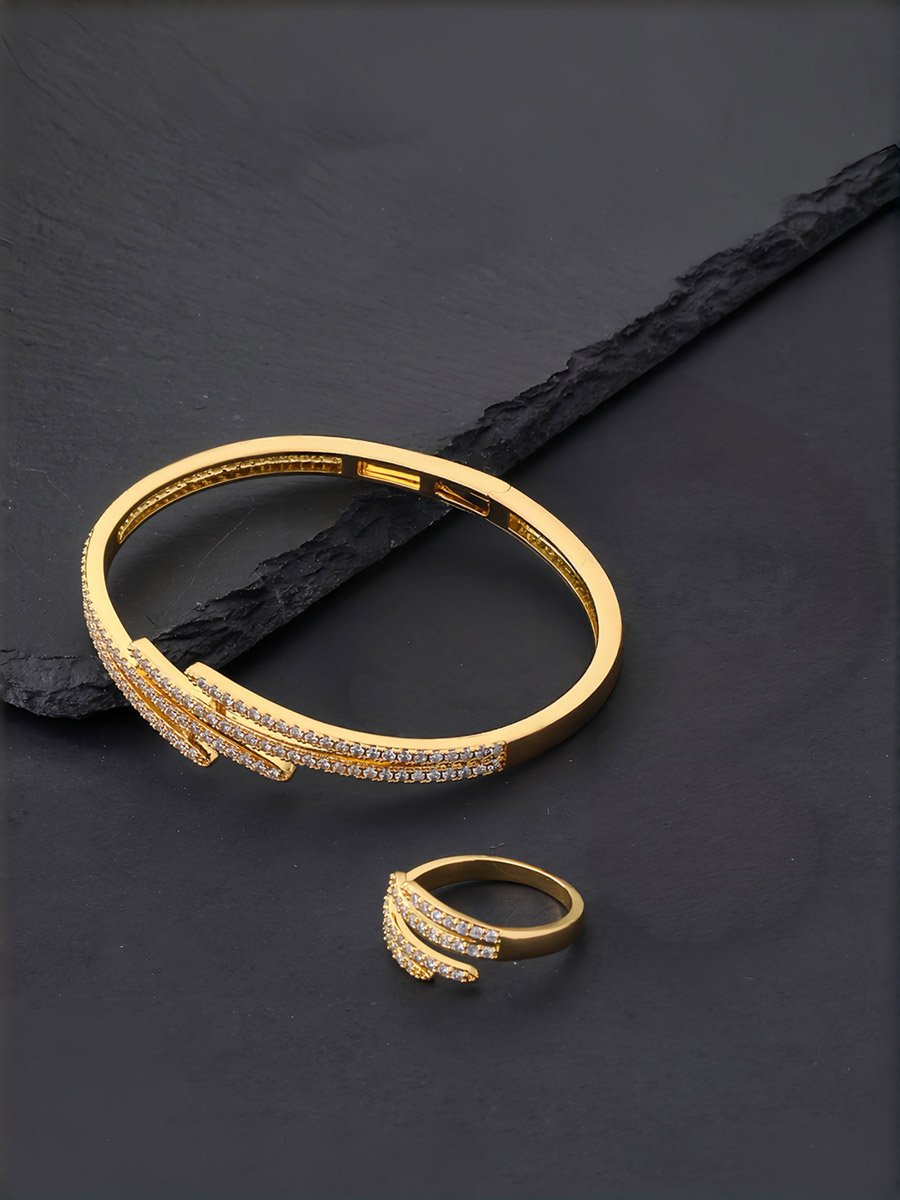 Gold-Plated Zircon Bangle and Ring Set