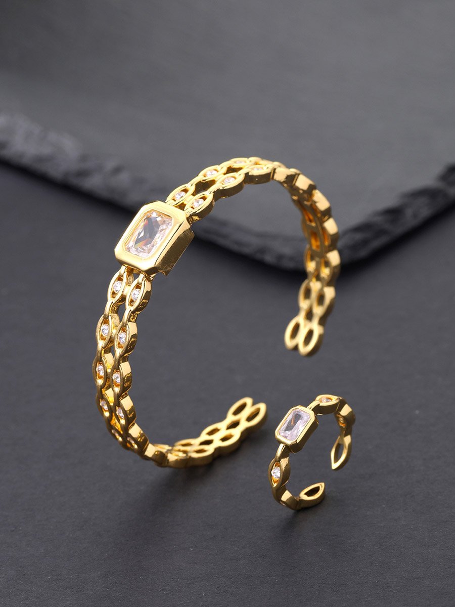 Gold-Plated Zircon Bracelet and Ring Set