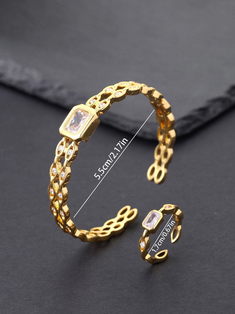 Gold-Plated Zircon Bracelet and Ring Set