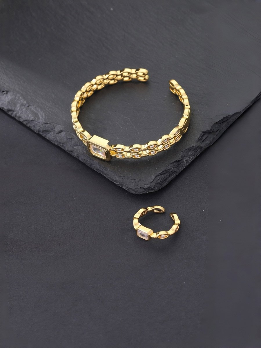 Gold-Plated Zircon Bracelet and Ring Set