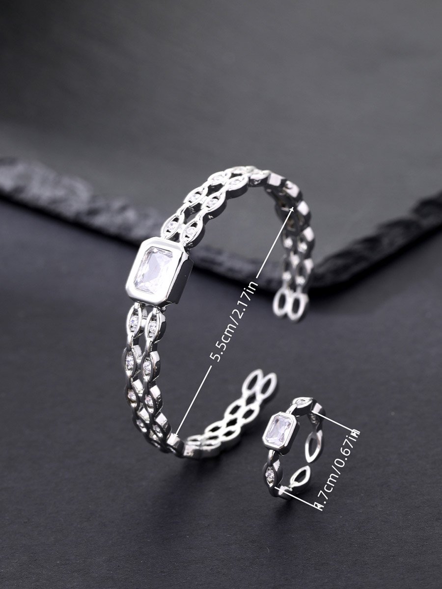 Silver Zircon Bangle and Ring Set