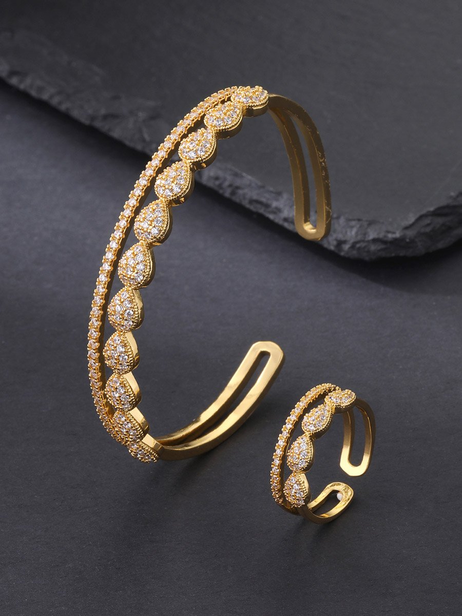 Gold-Plated Zircon Bracelet and Ring Set