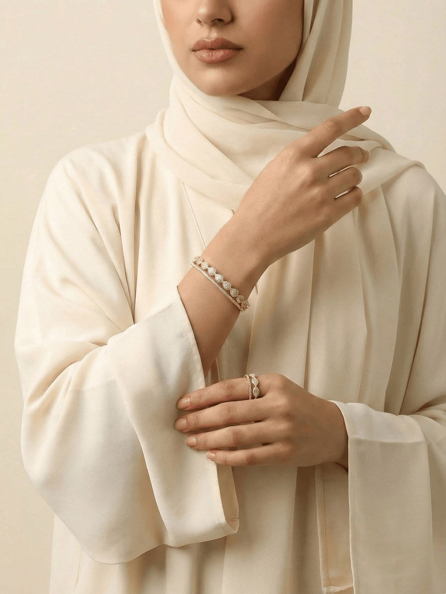 Gold-Plated Zircon Bracelet and Ring Set