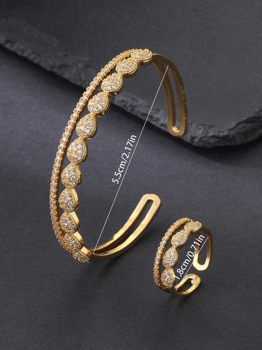 Gold-Plated Zircon Bracelet and Ring Set