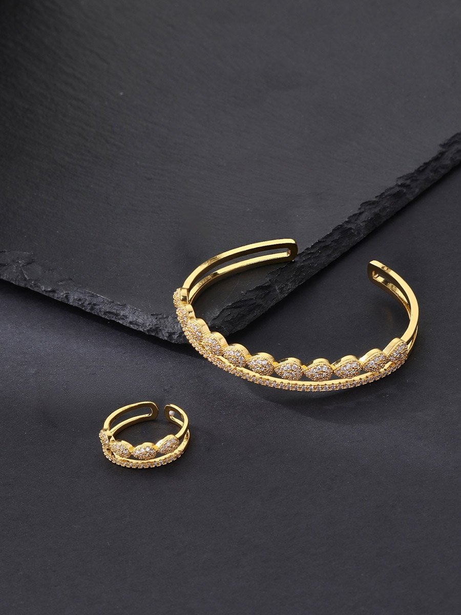 Gold-Plated Zircon Bracelet and Ring Set