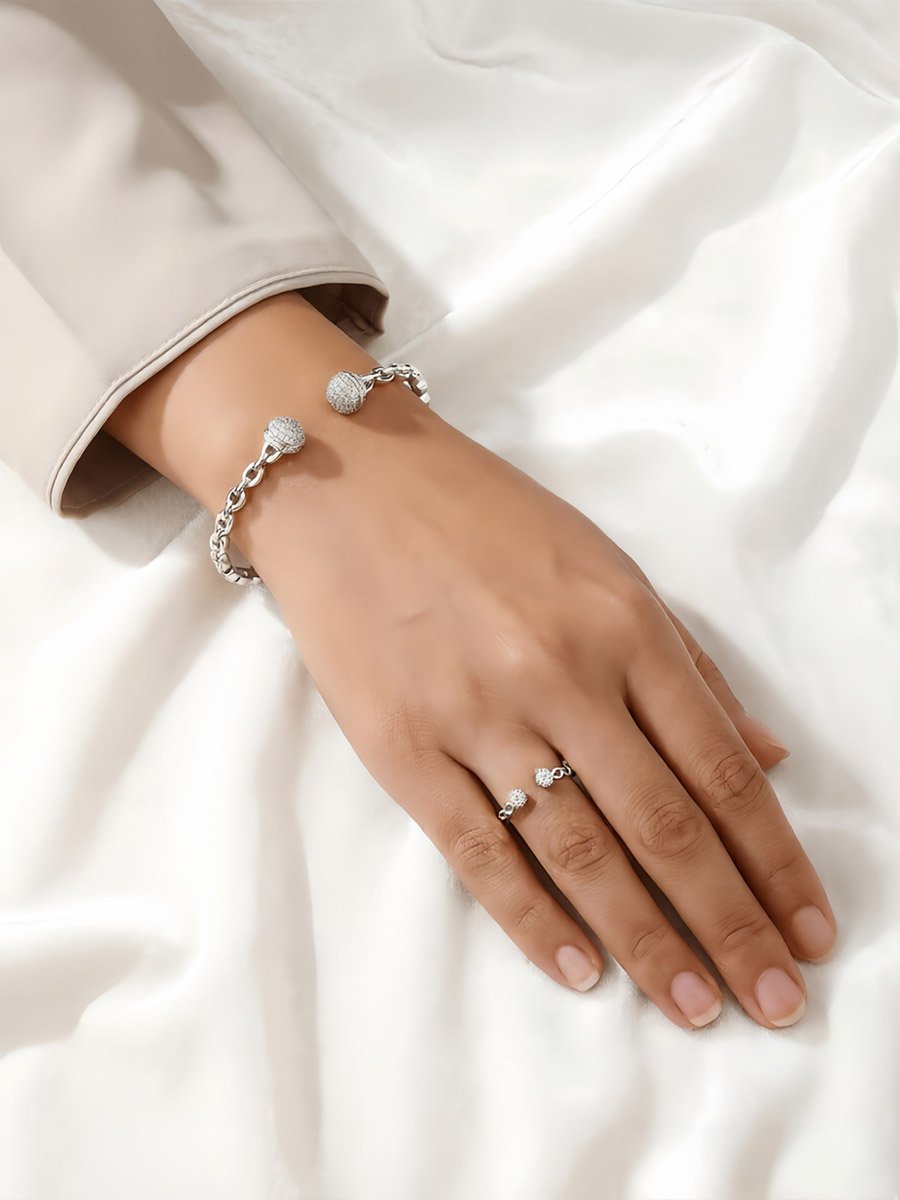 Silver Zircon Open Bracelet and Ring Set