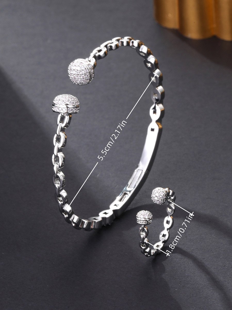 Silver Zircon Open Bracelet and Ring Set