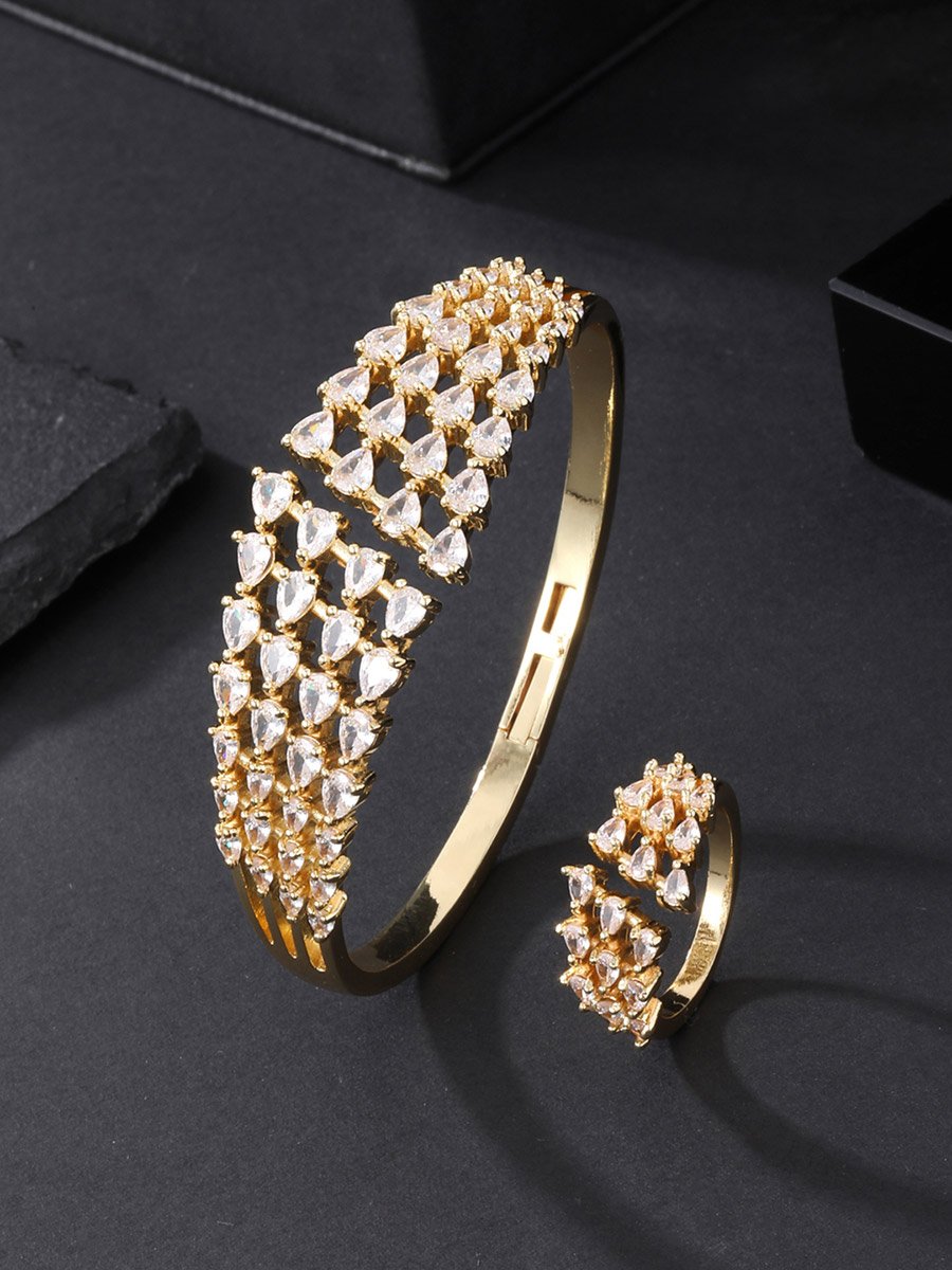 Gold-Plated Waterdrop Zircon Bracelet and Ring Set