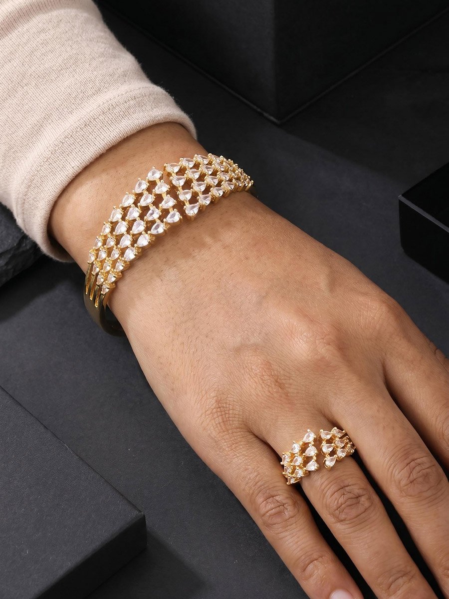 Gold-Plated Waterdrop Zircon Bracelet and Ring Set