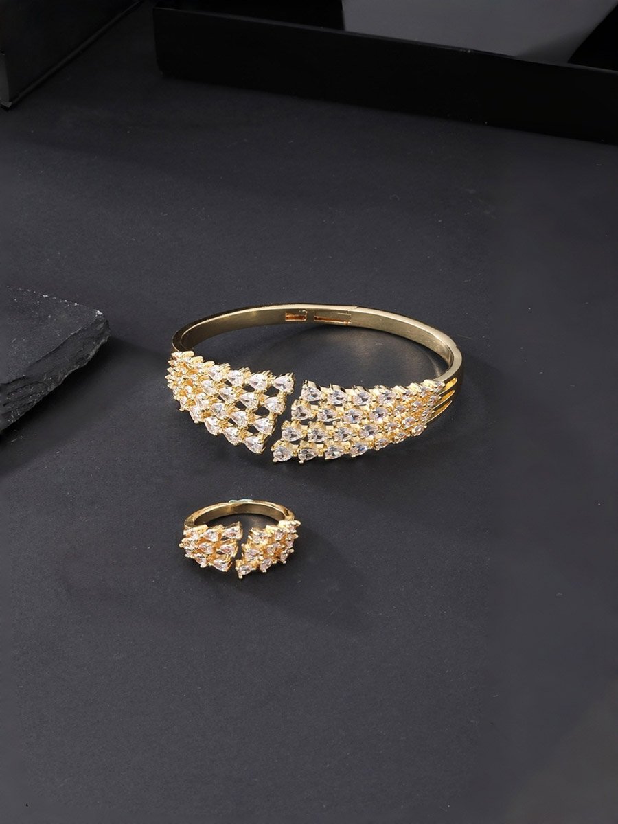 Gold-Plated Waterdrop Zircon Bracelet and Ring Set