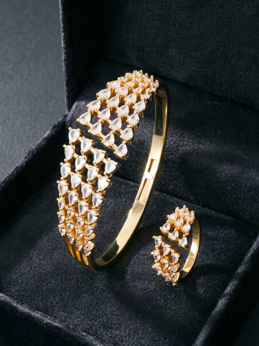 Gold-Plated Waterdrop Zircon Bracelet and Ring Set