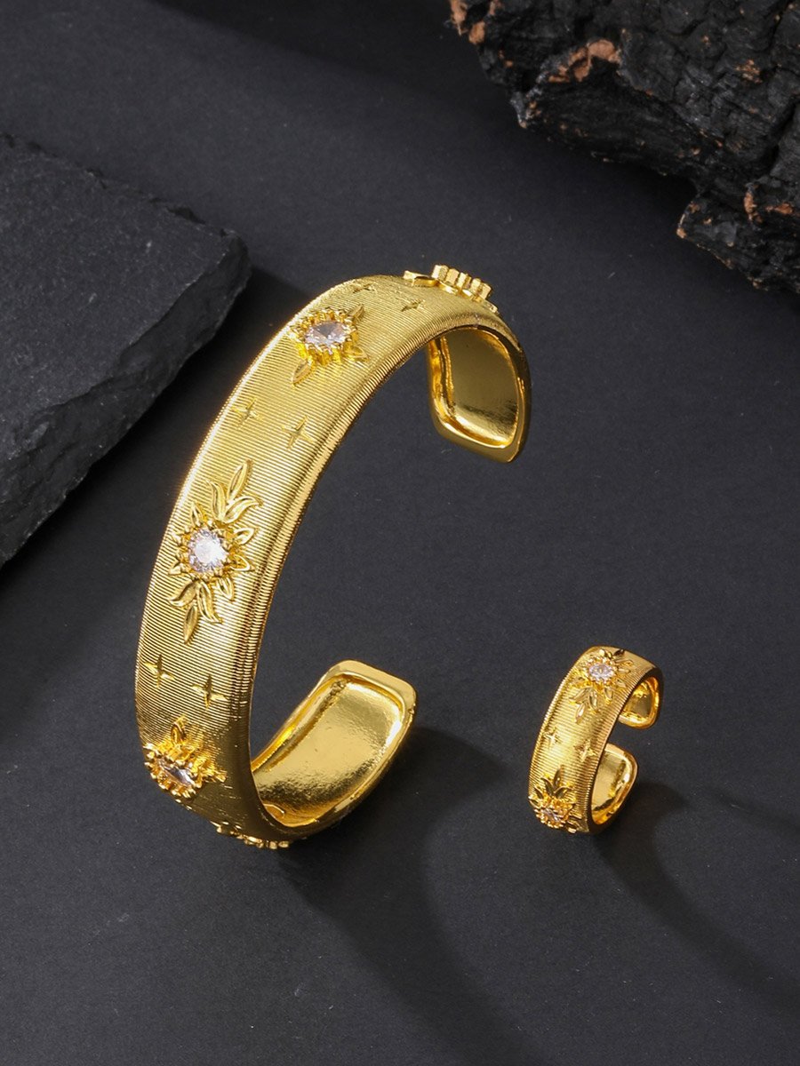 Gold-Plated Zircon Star Bangle and Ring Set