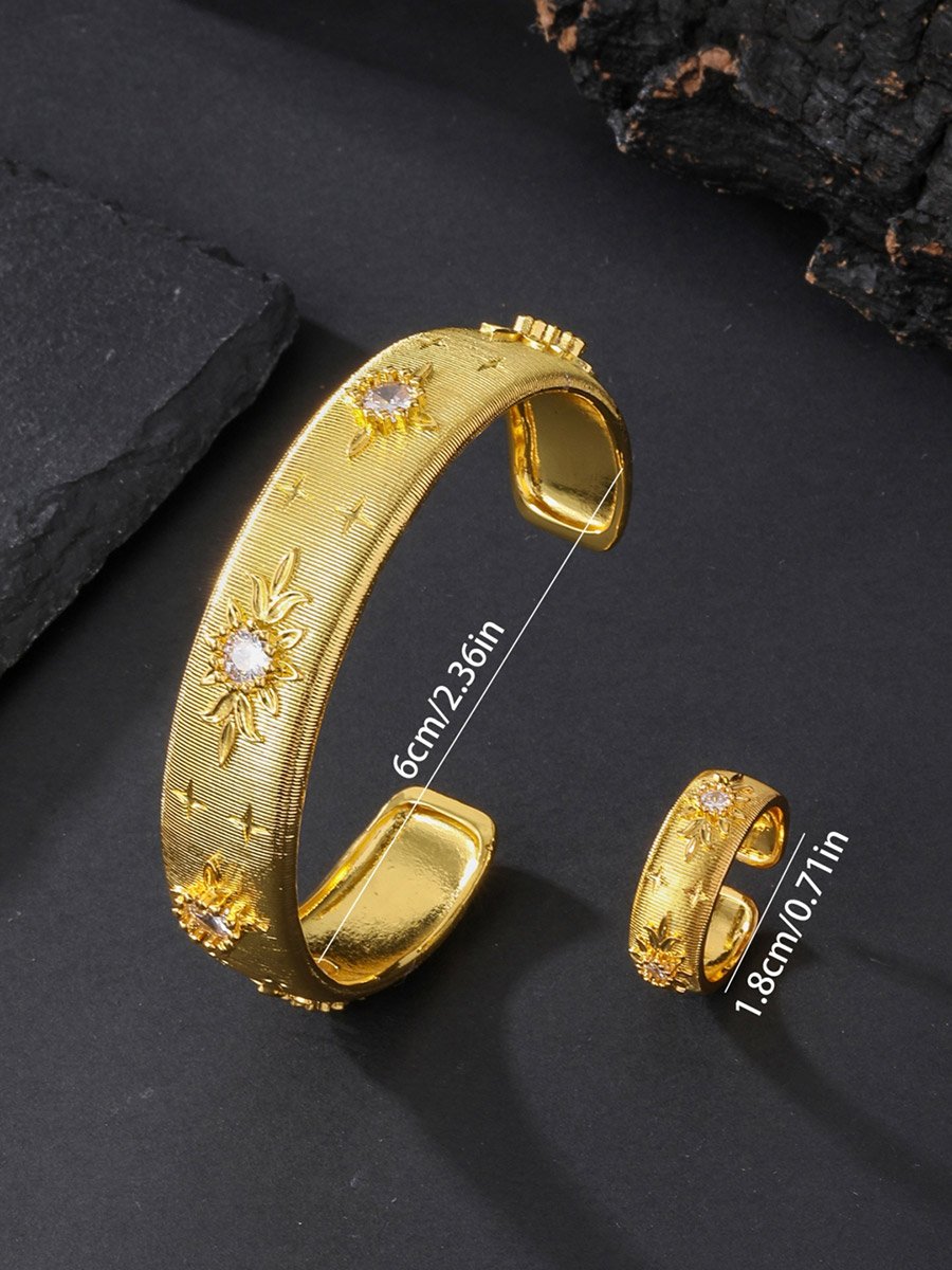 Gold-Plated Zircon Star Bangle and Ring Set
