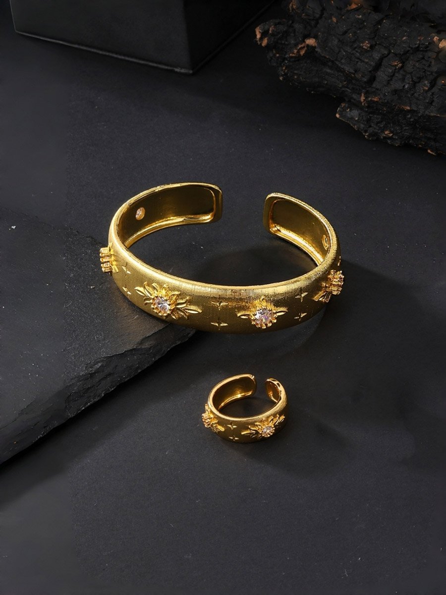 Gold-Plated Zircon Star Bangle and Ring Set