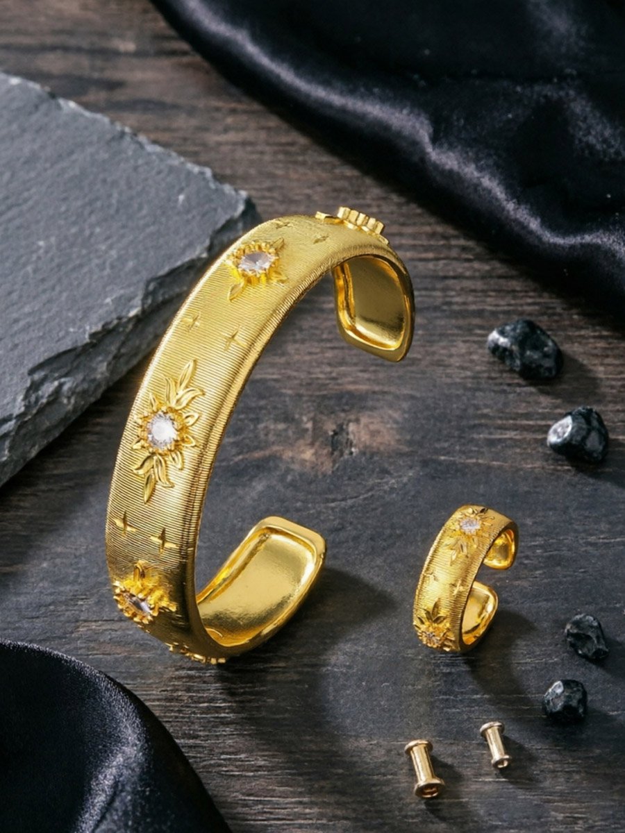 Gold-Plated Zircon Star Bangle and Ring Set