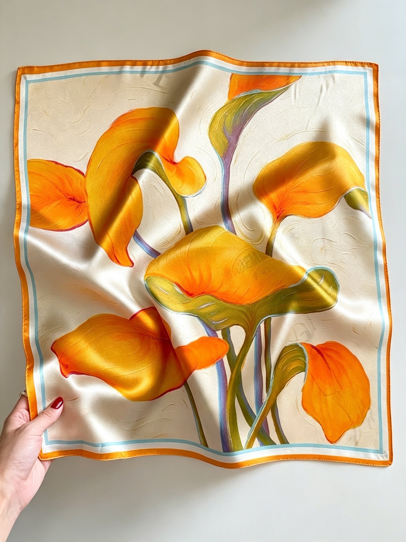 Orange Floral Silk Square Scarf