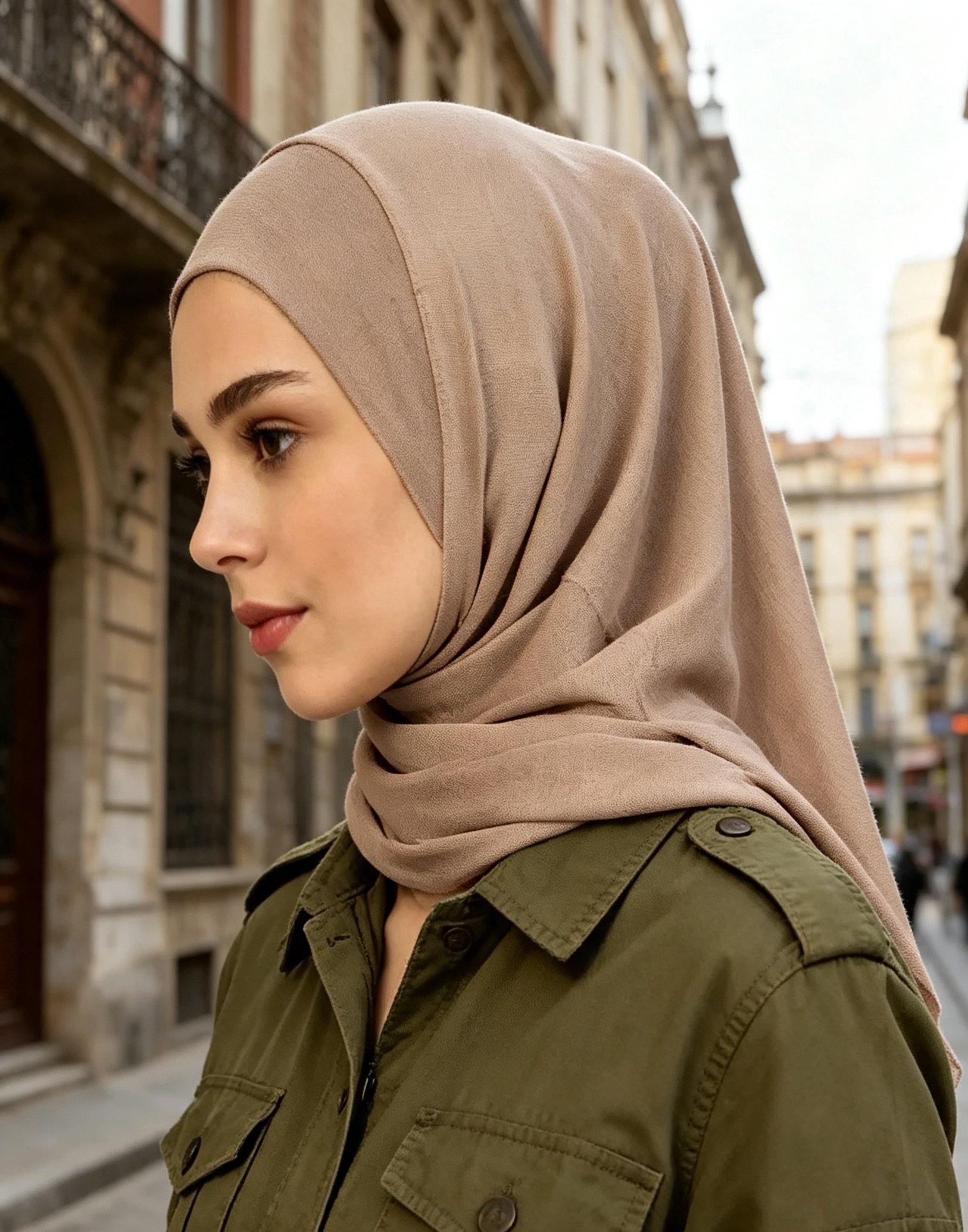 حجاب تربون مزين باللون البيج