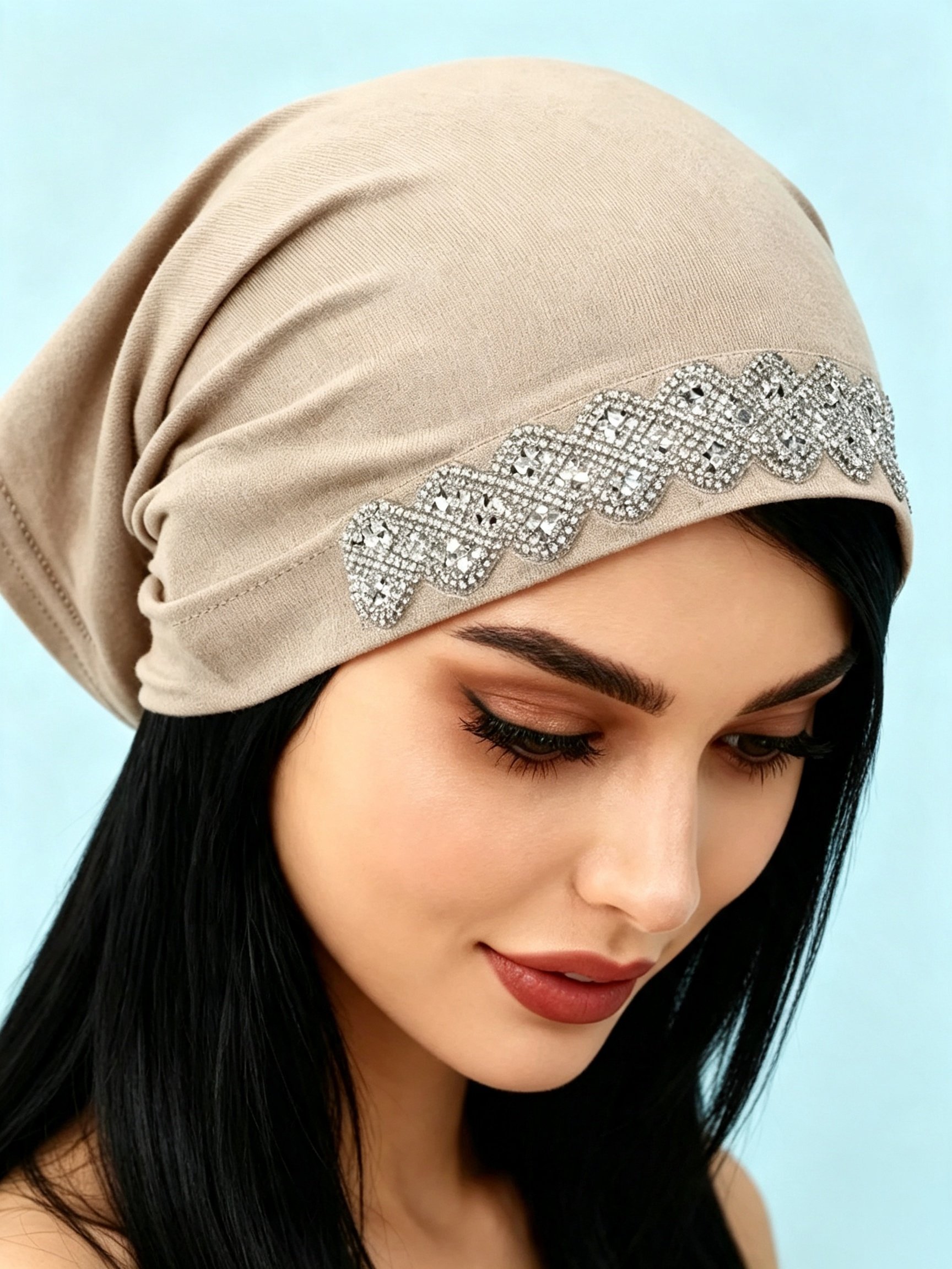 Embellished Beige Turban Hijab